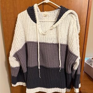 POL Colorblock Knit Hoodie - White, Gray, Black